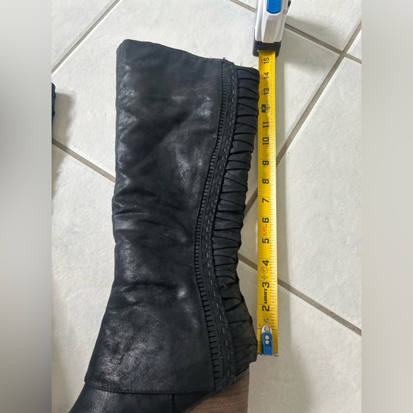 Fergie Black Mid-Calf Heeled Boots with Stacked Heel - Picture 7 of 8